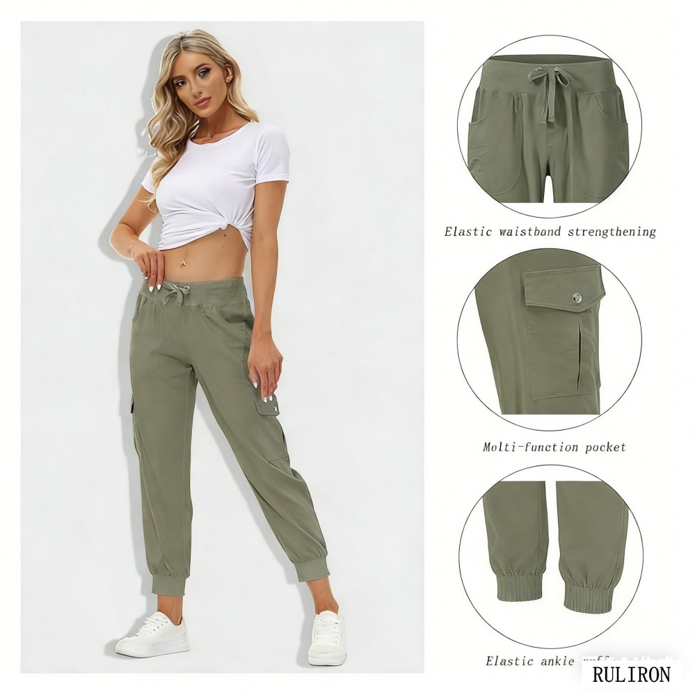 Custom Women's Waterproof Outdoor Breathable Lightweight Hiking Cargo Outdoor Quick-Dry Casual Travel Sweatpants Joggers Pants with Elastic Waist Button Pockets
