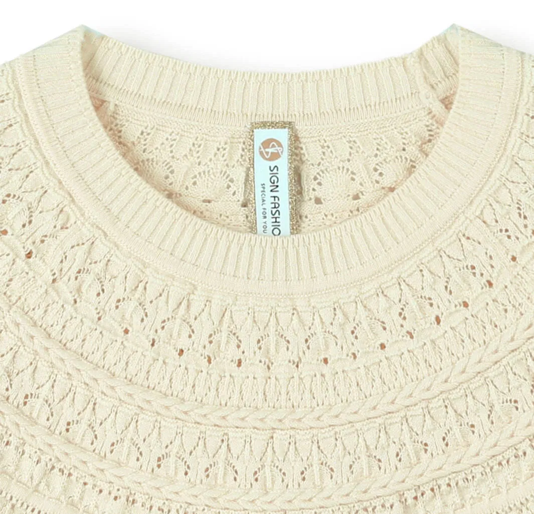 Custom OEM &amp; ODM Ladies Spring Summer Crew Neck Short Sleeve Sweater