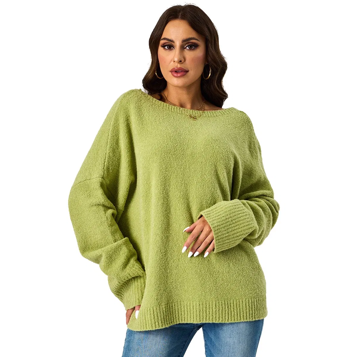 Custom Backless Female Pullover Soft Ribbed Sleeve Hem Women Sweater