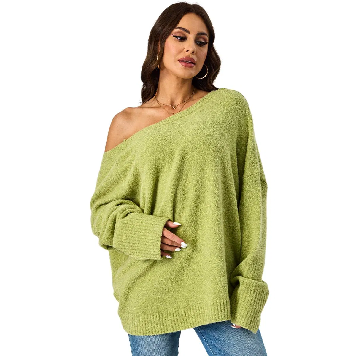 Custom Backless Female Pullover Soft Ribbed Sleeve Hem Women Sweater