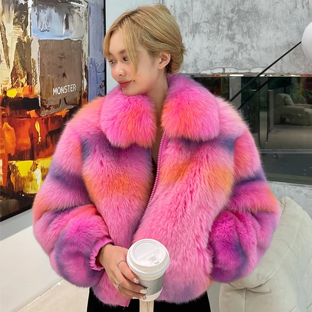 Custom Wholesale Women Winter Real Natural Fox Fur Jacket Stand Collar Fluffy Vest Girl Fur Coat