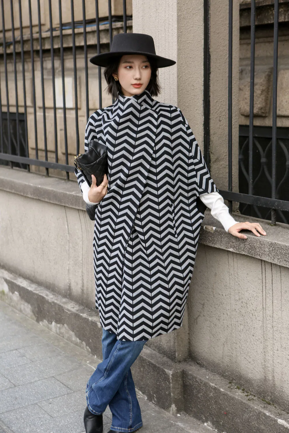 Custom New Design Half Sleeve Woolen Cashmere Trench Coat for Lady