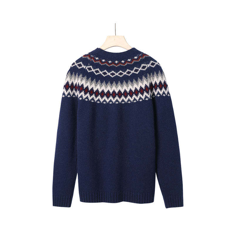 Knitwear Manufacturer Custom Logo Long Sleeve Jumper Men's Knitted Pullover Woolen Men Jacquard Sweater for Winter