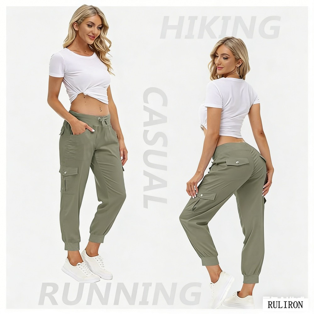 Custom Women's Waterproof Outdoor Breathable Lightweight Hiking Cargo Outdoor Quick-Dry Casual Travel Sweatpants Joggers Pants with Elastic Waist Button Pockets