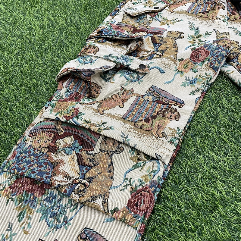 Low MOQ Customization Tapestry Clothing Manufacturer Custom Tapestry Pants Mens Cargo Pants