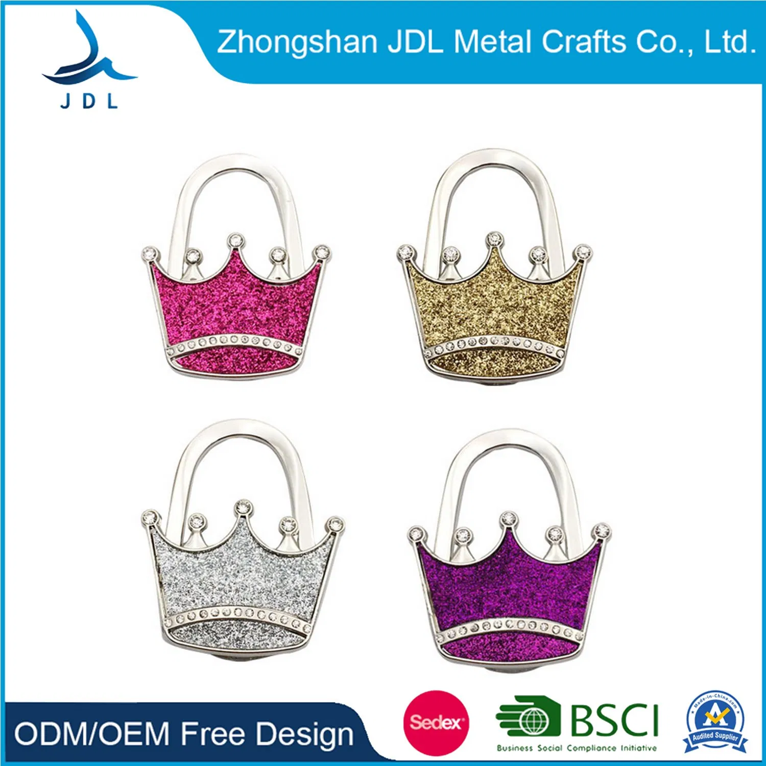 Custom Fashion Decoration Bag Hanger Metal Portable Purse Hook Promotional Gift Souvenir Art Crafts Supplier for Any Design From China Factory
