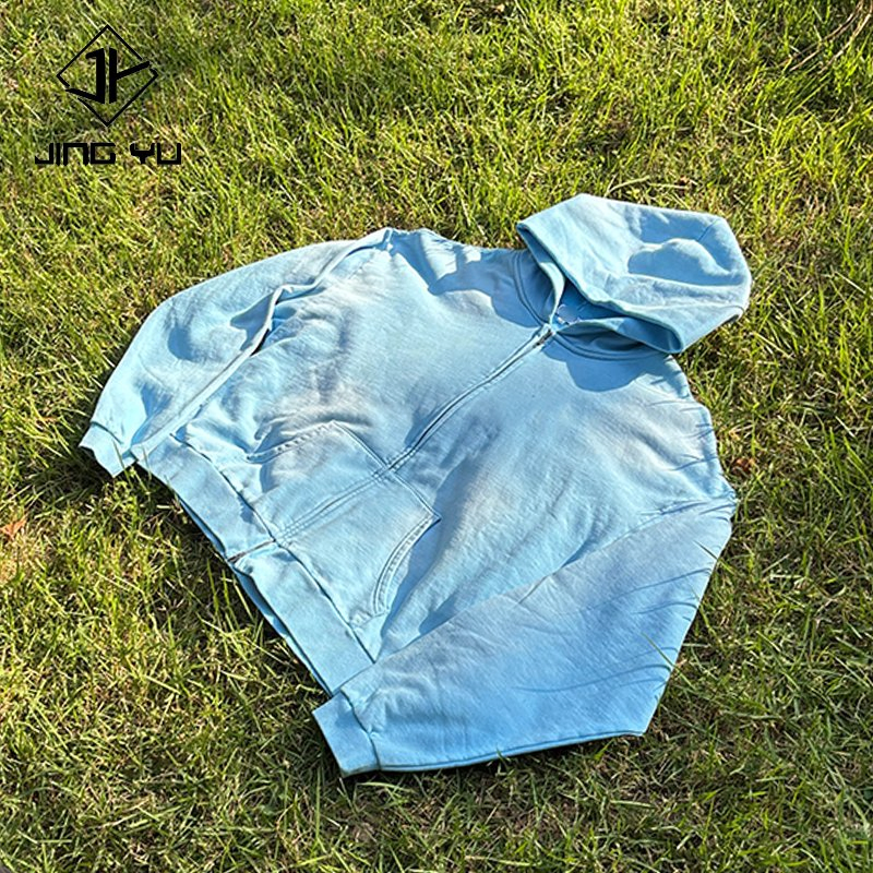 Zip up Hoodie Custom Blank Solid Sun Faded Hoodies Boxy 420GSM Cotton Zipper Acid Washed Hoodie French Terry Manufacturers