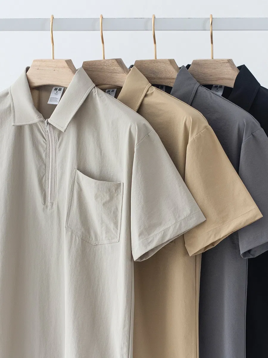 Wholesale 1688 Fashion Tee Clothes Custom Logo Plain Short Sleeve 180-360GSM Cott Golf Polo Shirts Knit Wear Moisture-Wicking Zipper Men Polo Shirts for Man