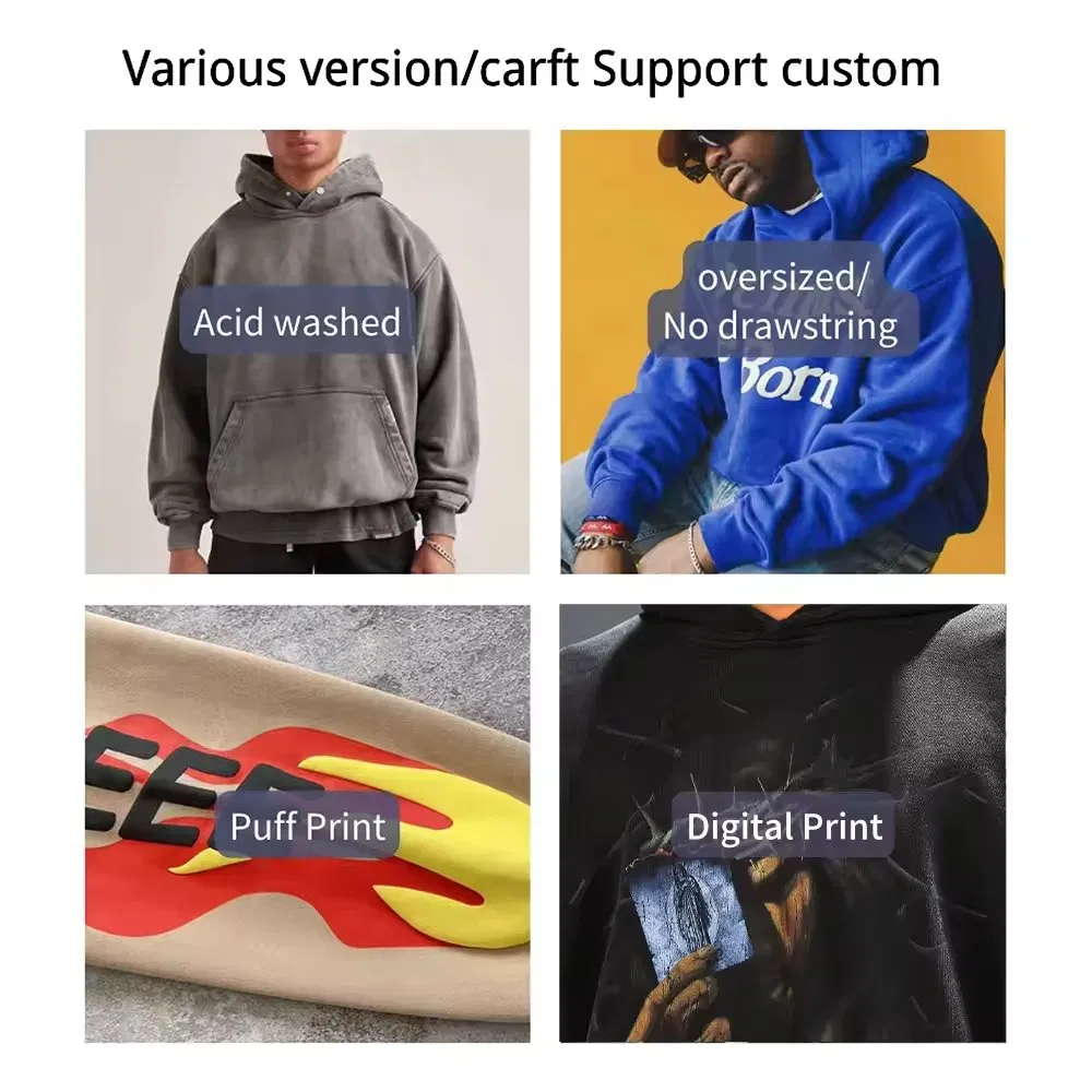 Pullover High Quality 345 350 380 GSM Unisex Blank Manufacturer Oversize Men Custom Graphic Fleece Heavy Weight Men's Hoodies Clothes