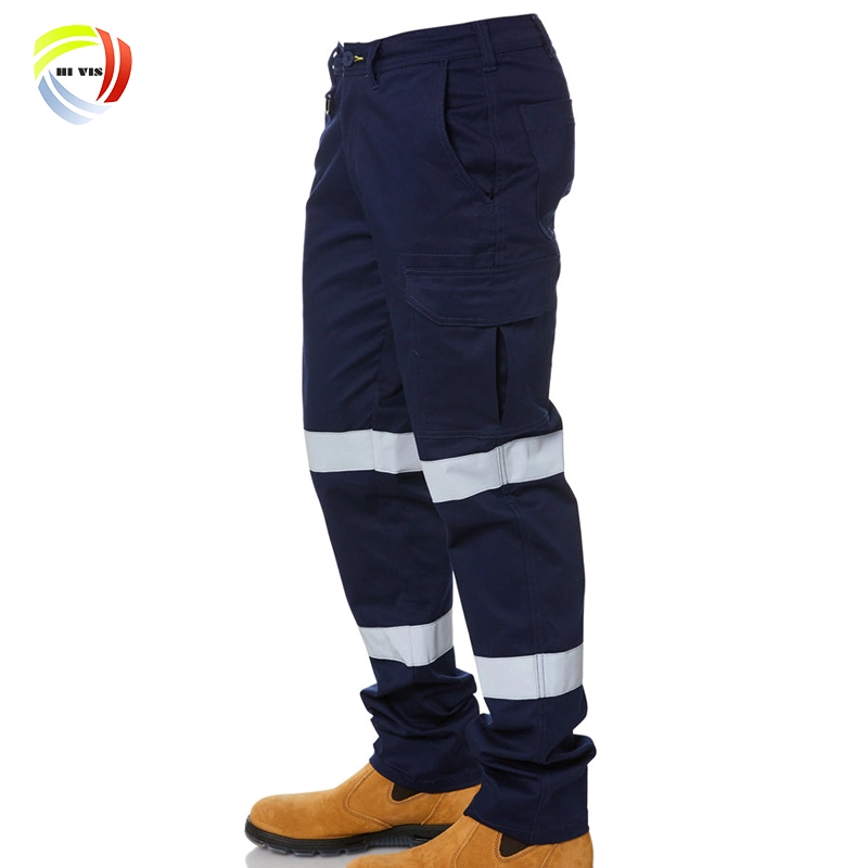 Wholesale Multi Pocket Reflective Safety Trousers Custom Work Uniform Navy Blue Chino Men Cargo Pants