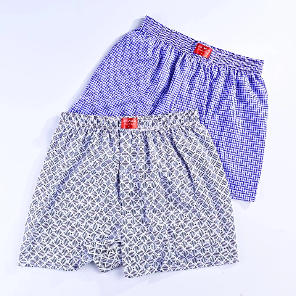 Breathable Cotton Men Boxer Briefs Loose Plaid Print Custom Underwear Shorts