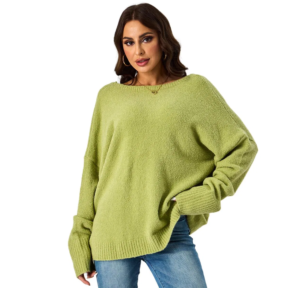 Custom Backless Female Pullover Soft Ribbed Sleeve Hem Women Sweater