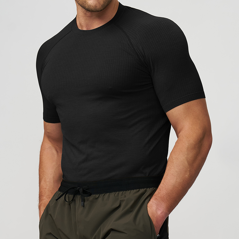 Men Fitness Muscle Shaping Compression Shirt Solid Color Outdoor Running Seamless Short Sleeve Custom T Shirt