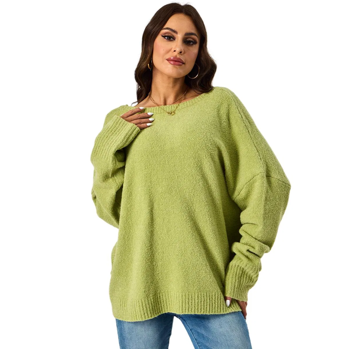 Custom Backless Female Pullover Soft Ribbed Sleeve Hem Women Sweater