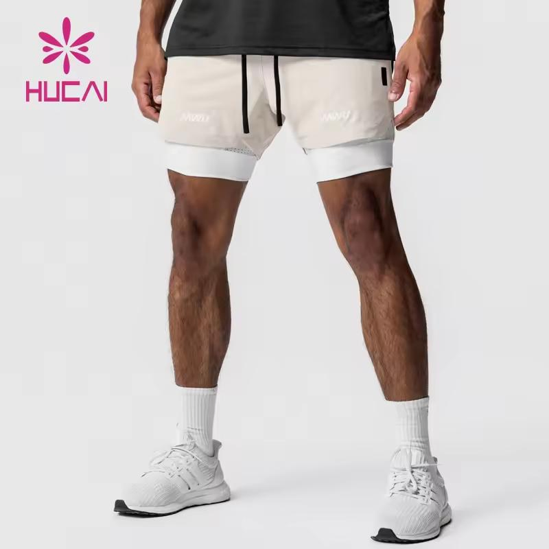 OEM ODM Custom High Quality Active Athletic Training Double Layer Pockets Mens 2 in 1 Fitness Workout Sports Running Gym Shorts