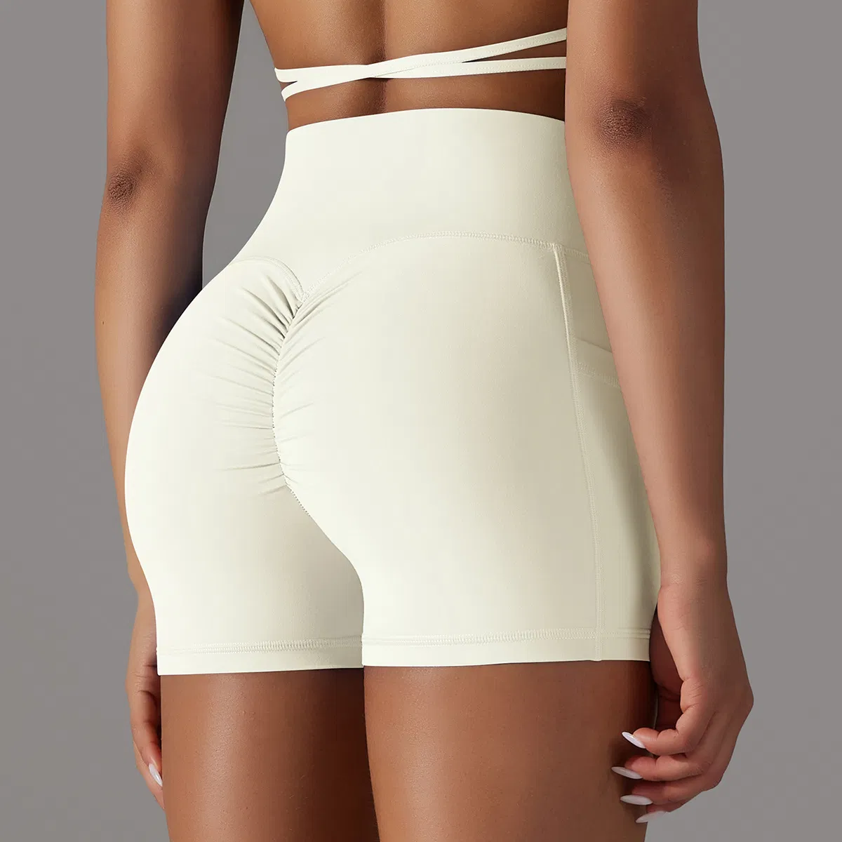 Wholesale Custom High Waisted Tummy Control Workout Yoga Shorts for Women Casual Biker Shorts with Pockets