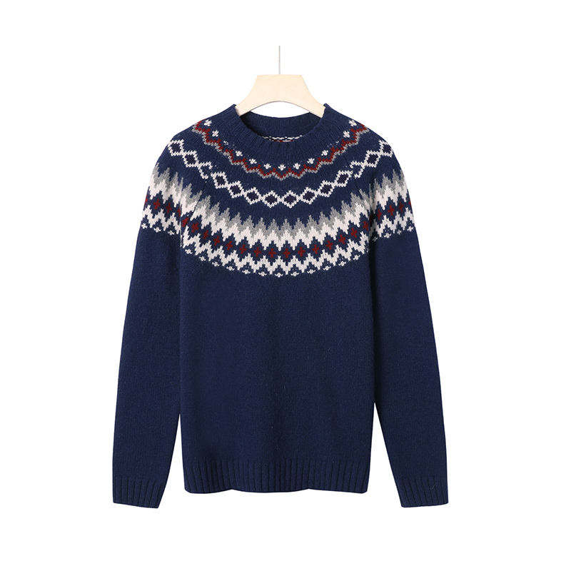 Knitwear Manufacturer Custom Logo Long Sleeve Jumper Men's Knitted Pullover Woolen Men Jacquard Sweater for Winter