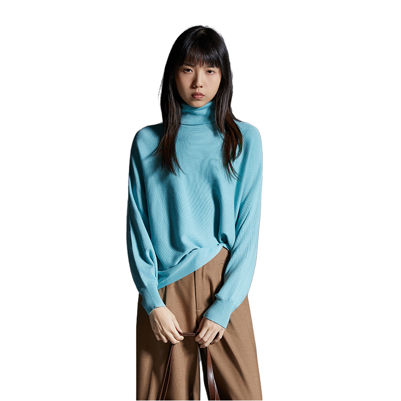 Women Garment Manufacturers Custom Loose Office Lady Knit Top Fashion Long Sleeve Pullover Turtleneck Sweater for Winter