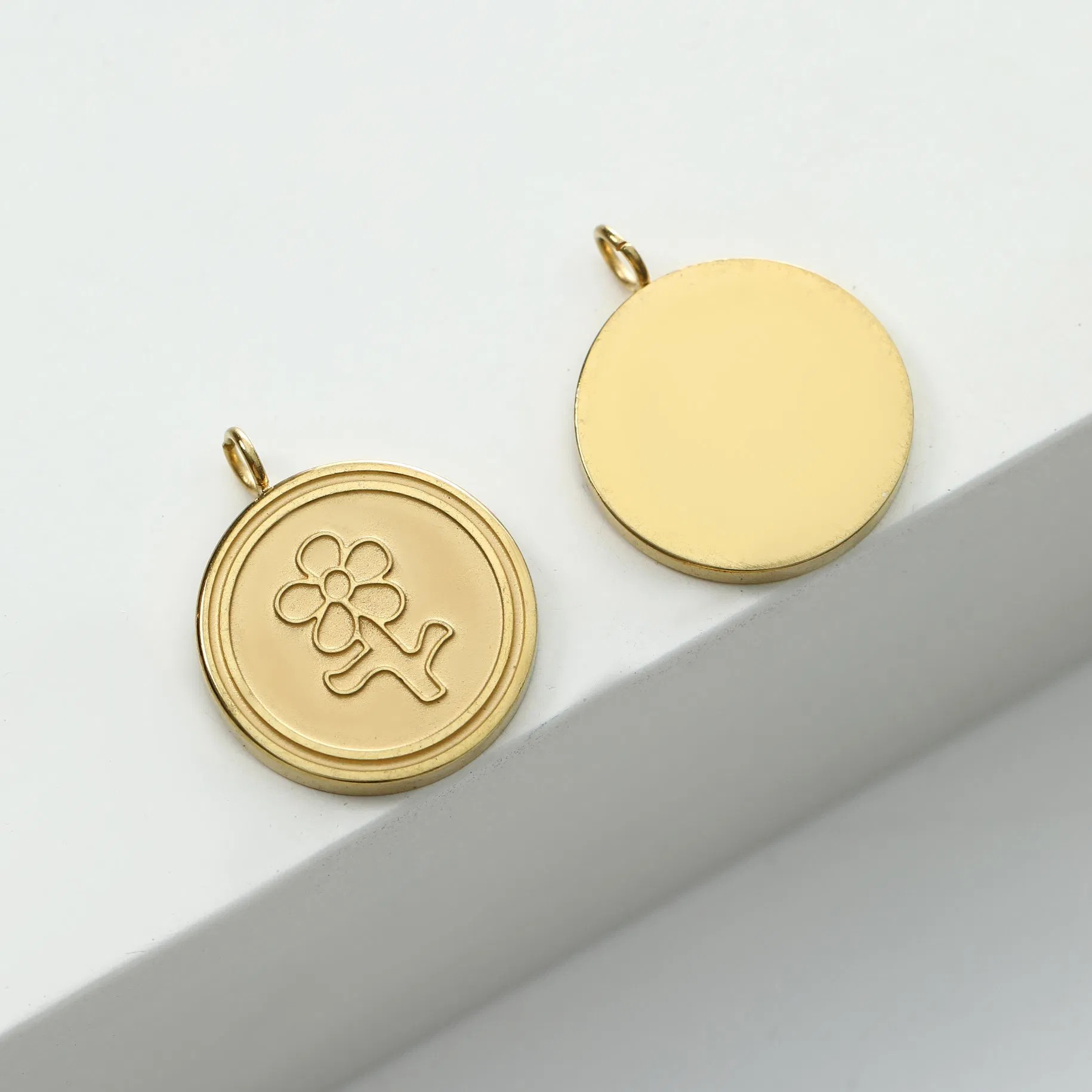 Custom 3D Metal Engraved Brand Logo Stainless Steel Charm Pendant with Ring