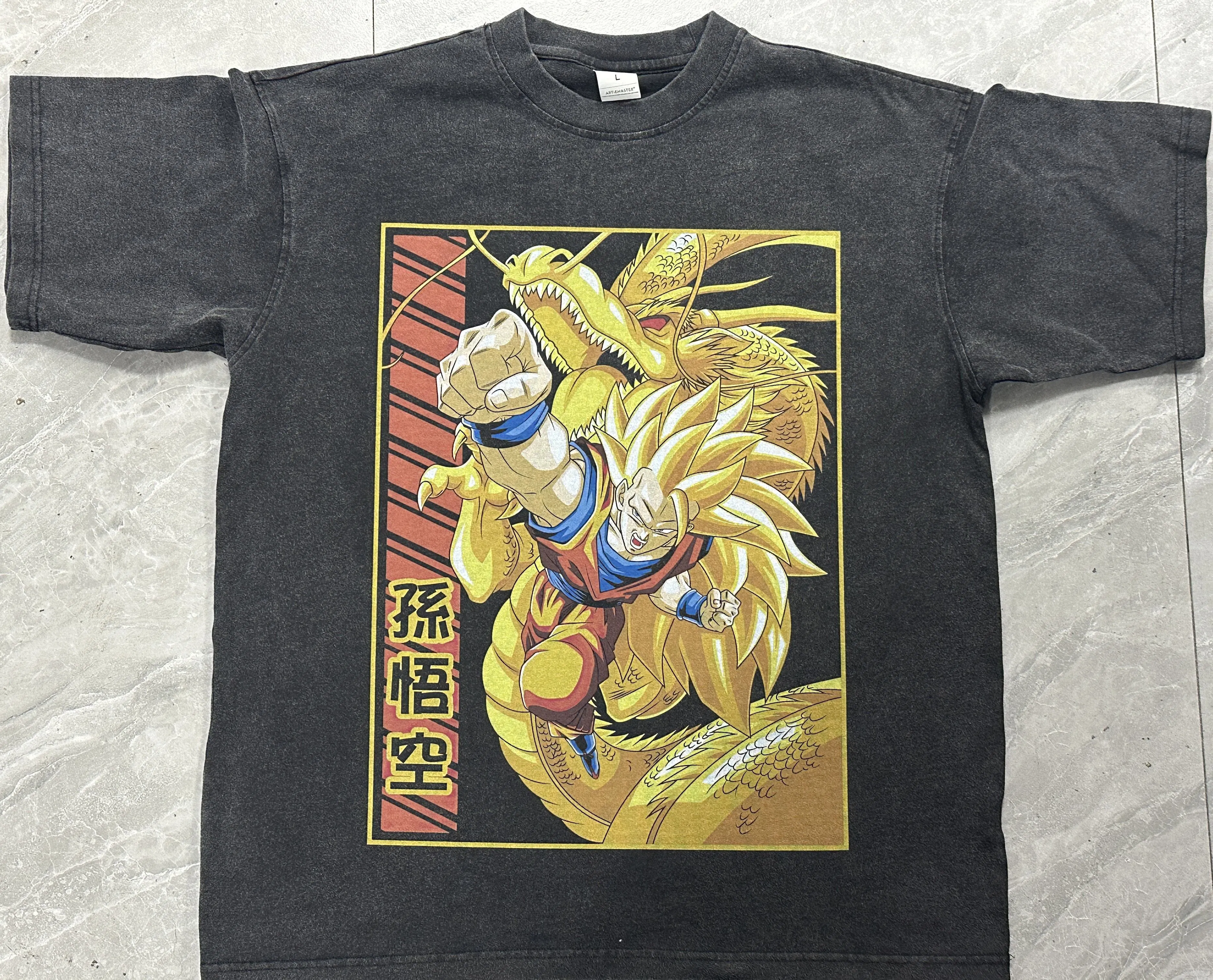 Heavyweight Cotton with Logo Stone Men Women Distressed T-Shirt DTG Print Oversize Black Custom Vintage Acid Wash T Shirt