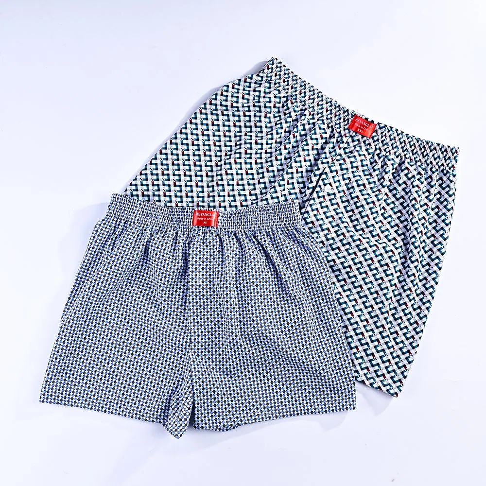 Breathable Cotton Men Boxer Briefs Loose Plaid Print Custom Underwear Shorts