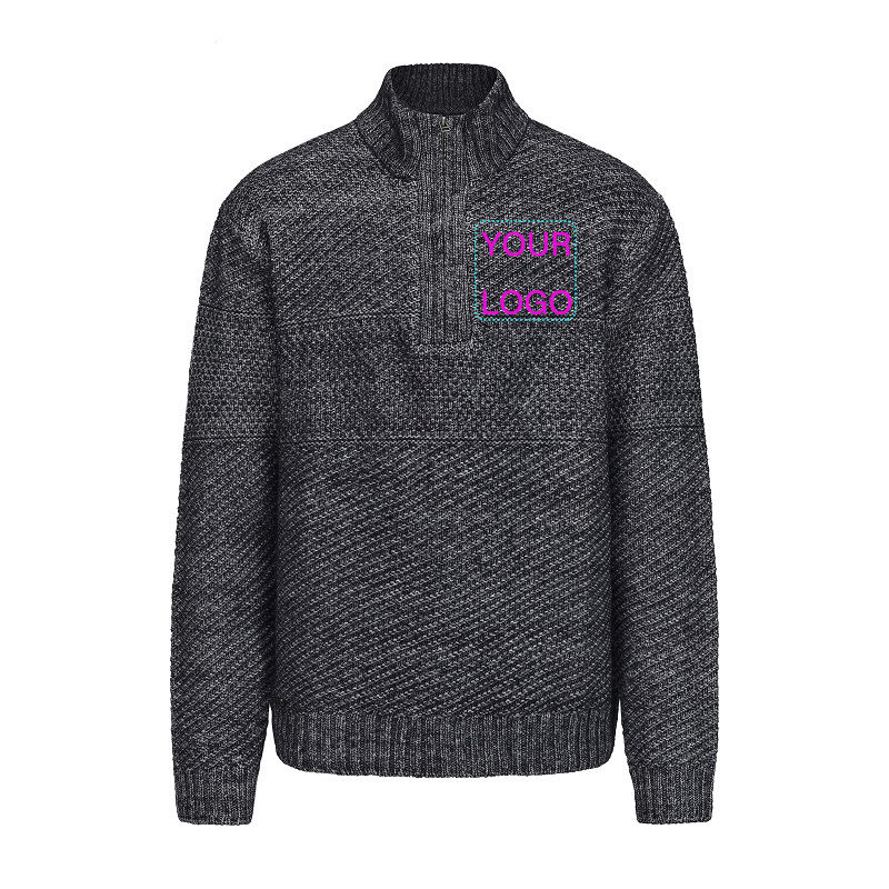 Custom Men Merino Zip Sweater Solid Color 100% Merino Wool Heavyweight 12gg