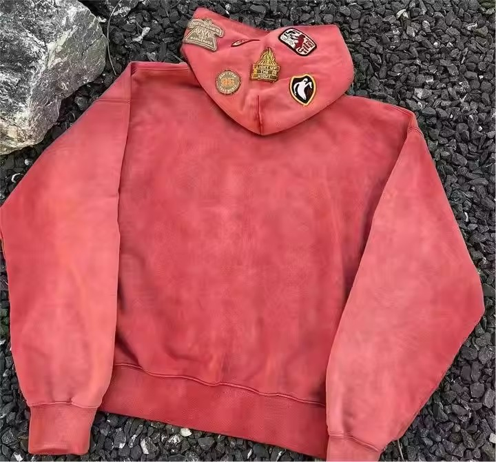 New Design Manufacturers Acid Wash Custom Heavyweight Sun Faded Hoodie Patch Embroidery 100% Cotton Vintage Boxy Men Hoodies