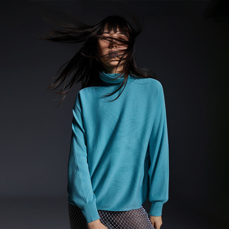 Women Garment Manufacturers Custom Loose Office Lady Knit Top Fashion Long Sleeve Pullover Turtleneck Sweater for Winter