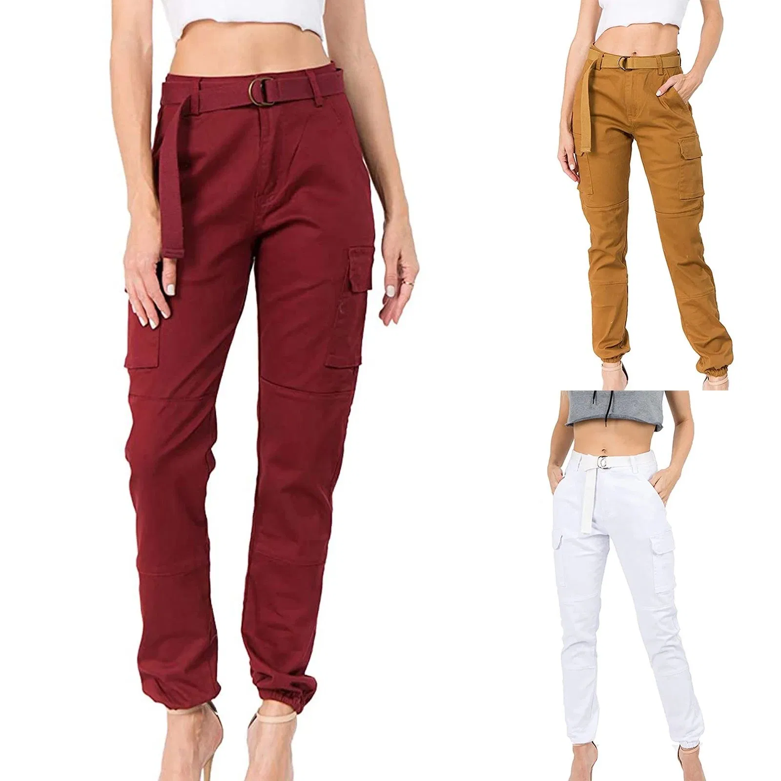 Wholesale Custom Solid Cargo Pants Multicolor Stretch Casual Drawstring Women Pant Trousers