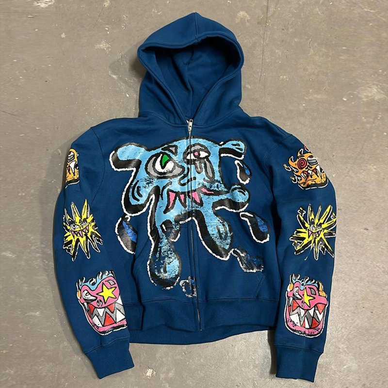 Hoodies Custom Logo High Quality100% Cotton 400 500 600 GSM Graphic Screen Printed Satin Lined Y2K Zip up Hoodie Manufacturers