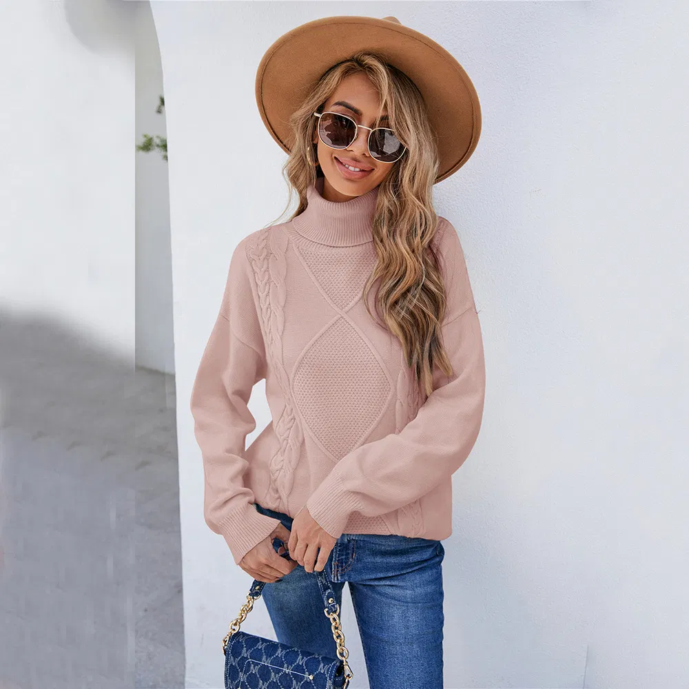 Custom Logo Sweater Knitting Machine Cashmere Sweater Turtleneck Women Sweater