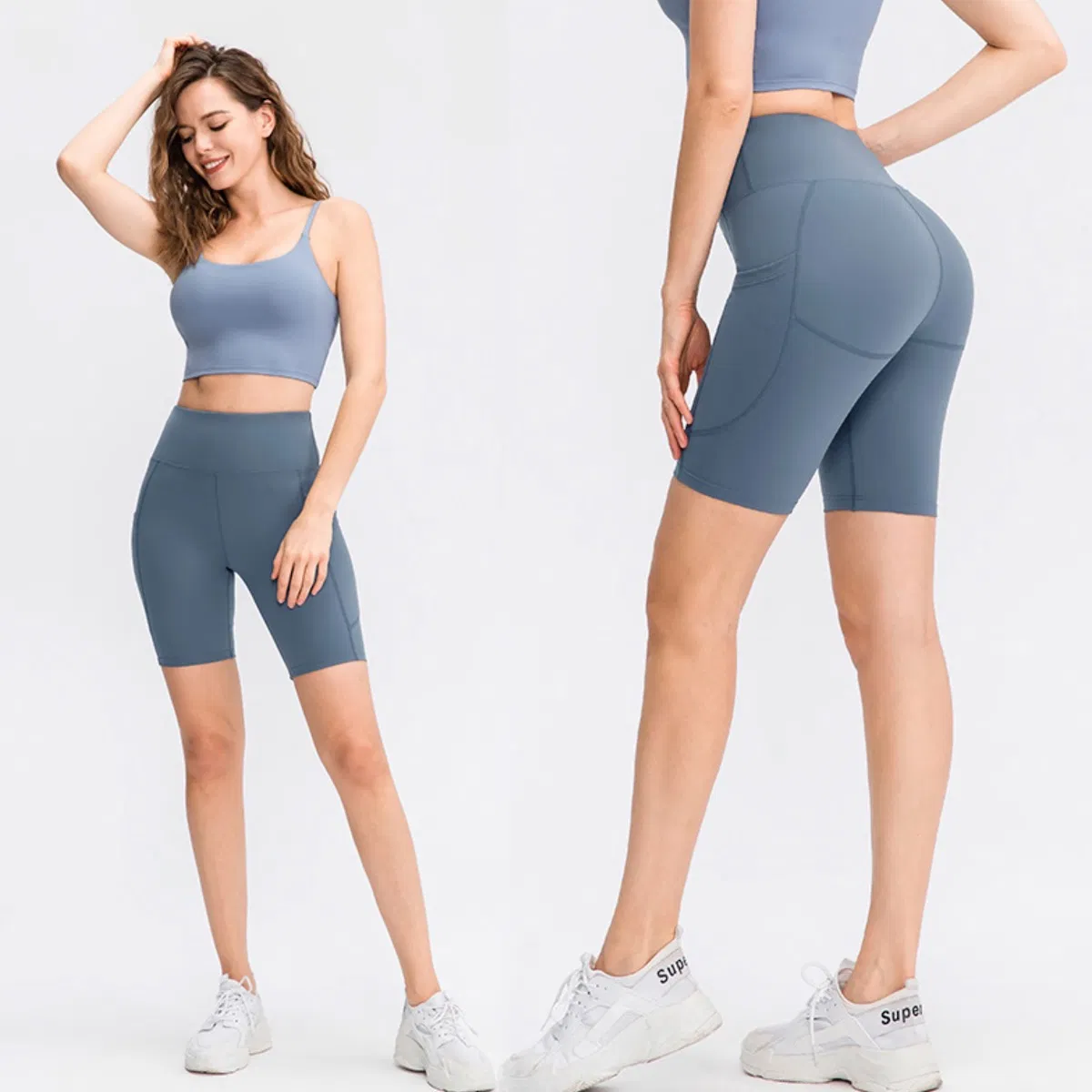 Tianchen Manufacturer Wholesale Workout Fitness Gym Wear Sports Running Shorts for Women, Custom Breathable Sweat Absorbing Fitness Yoga Bike Shorts with Pocket