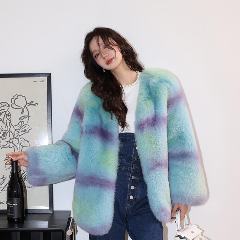 Custom Wholesale Women Winter Real Natural Fox Fur Jacket Stand Collar Fluffy Vest Girl Fur Coat