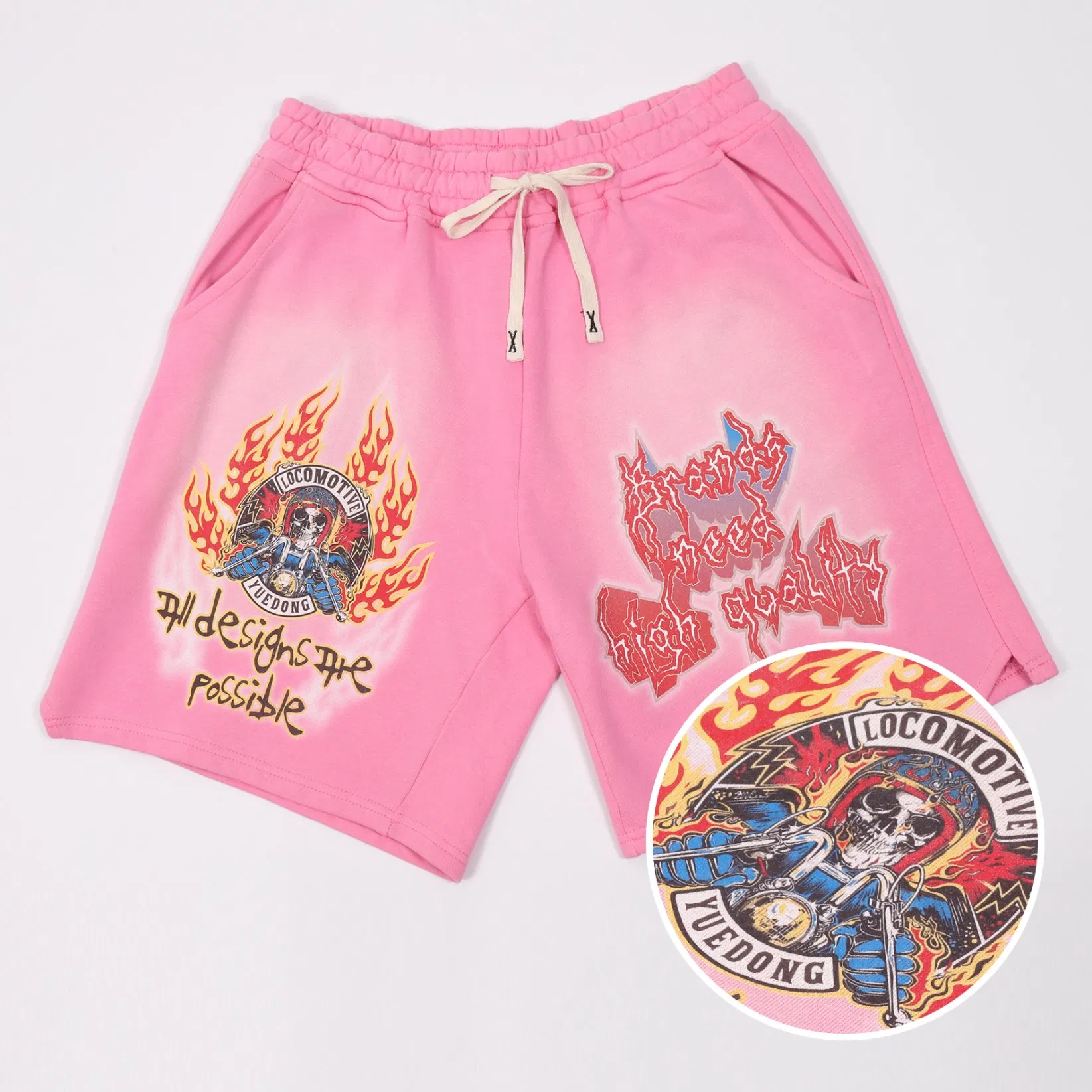 Drawstring Graphic Designer High Quality Manufacturer Sweat Streetwear Summer Acid Cotton Vintage Wash Custom Shorts for Men