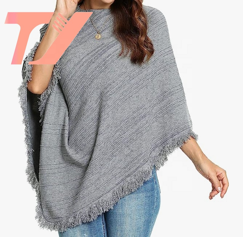 Knitwear Manufacturer Custom Dark Green High Collar Button Cloak Cashmere Sweaters Women Knit Sweaters