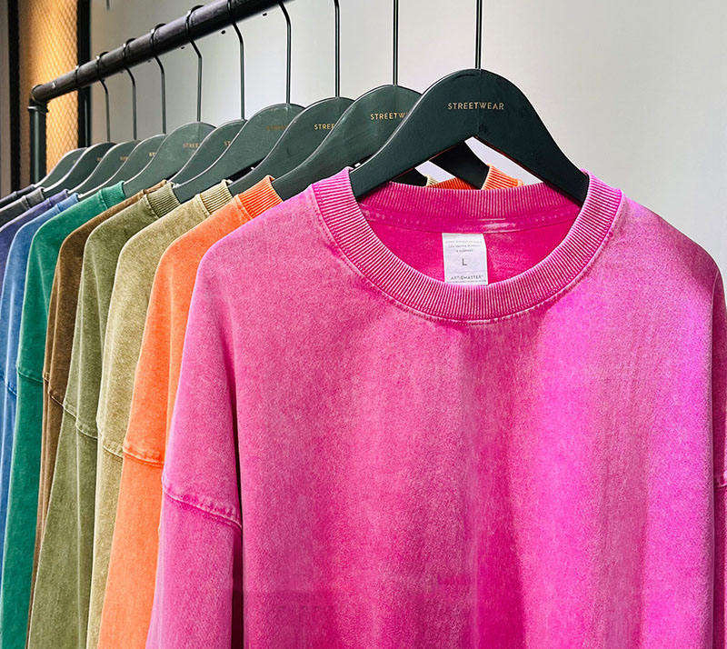 Heavy Weiqht 100% Cotton Oversize Long Sleeve Vintage Acid Washed T-Shirt Batik Unisex Custom Logo Shirt