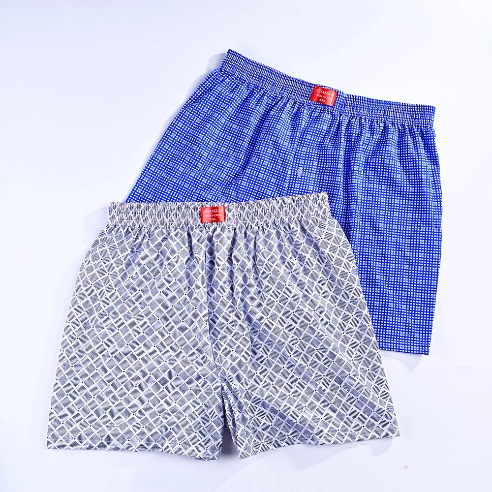 Breathable Cotton Men Boxer Briefs Loose Plaid Print Custom Underwear Shorts