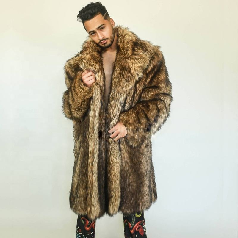 Custom Plus Size Men's Winter Faux Fur Trench Coat