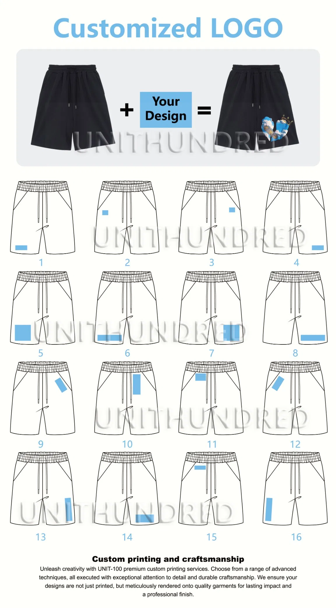 Custom Men's Shorts Manufacturer 100% Cotton (180-360GSM) Printing &amp; Craft Customization Any Design &amp; Fabric Sportswear