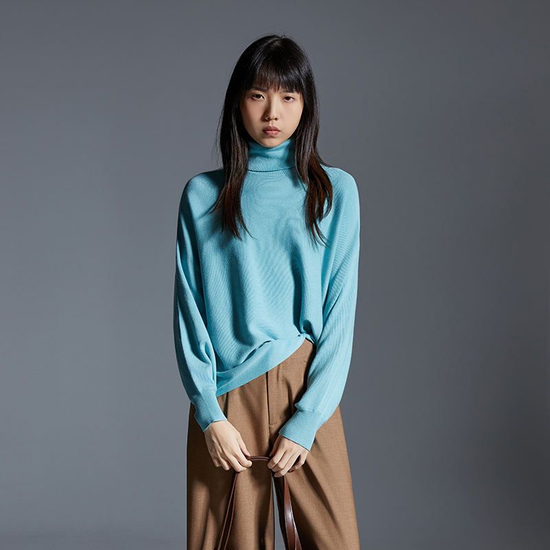 Women Garment Manufacturers Custom Loose Office Lady Knit Top Fashion Long Sleeve Pullover Turtleneck Sweater for Winter