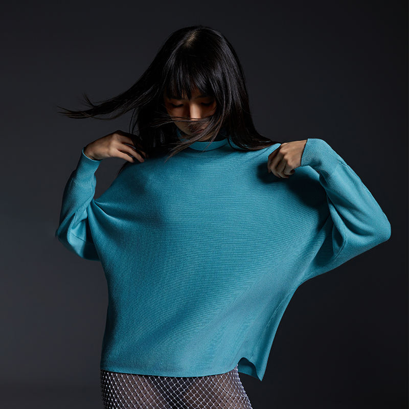 Women Garment Manufacturers Custom Loose Office Lady Knit Top Fashion Long Sleeve Pullover Turtleneck Sweater for Winter