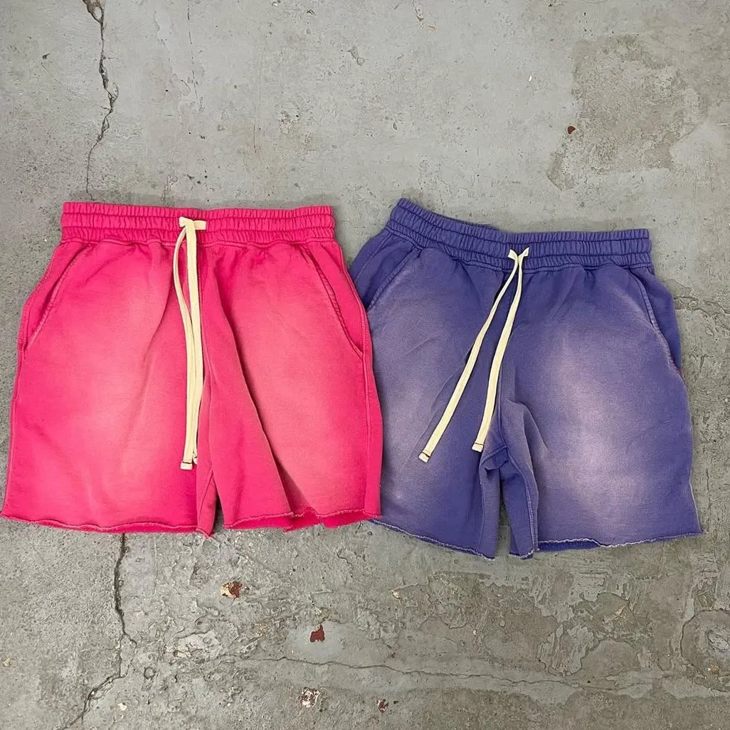 Manufacturer Custom Fashion Casual Streetwear Heavy Cotton Blank Distressed Vintage Stone Acid Wash Shorts Men