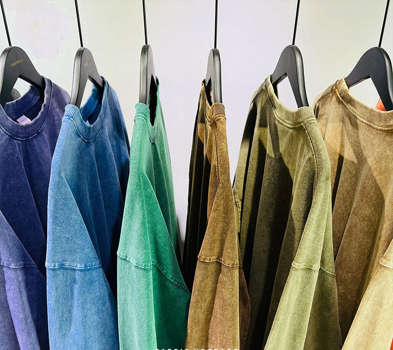 Heavy Weiqht 100% Cotton Oversize Long Sleeve Vintage Acid Washed T-Shirt Batik Unisex Custom Logo Shirt