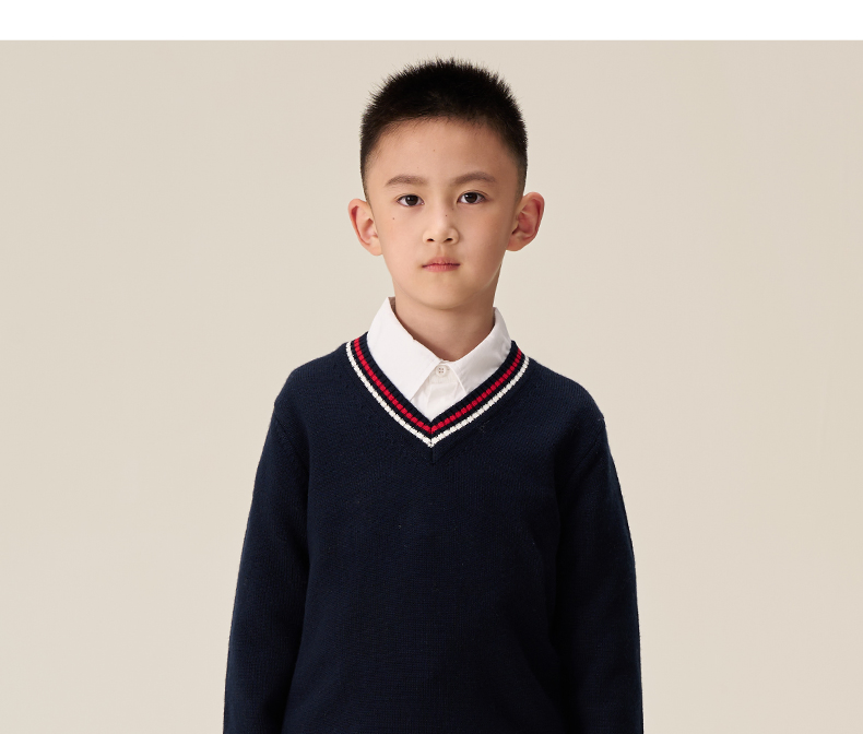 Custom School Child Clothing Kids Navy Blue V-Neck Sweater Baby School Navy Sweater Pullover Uniforms