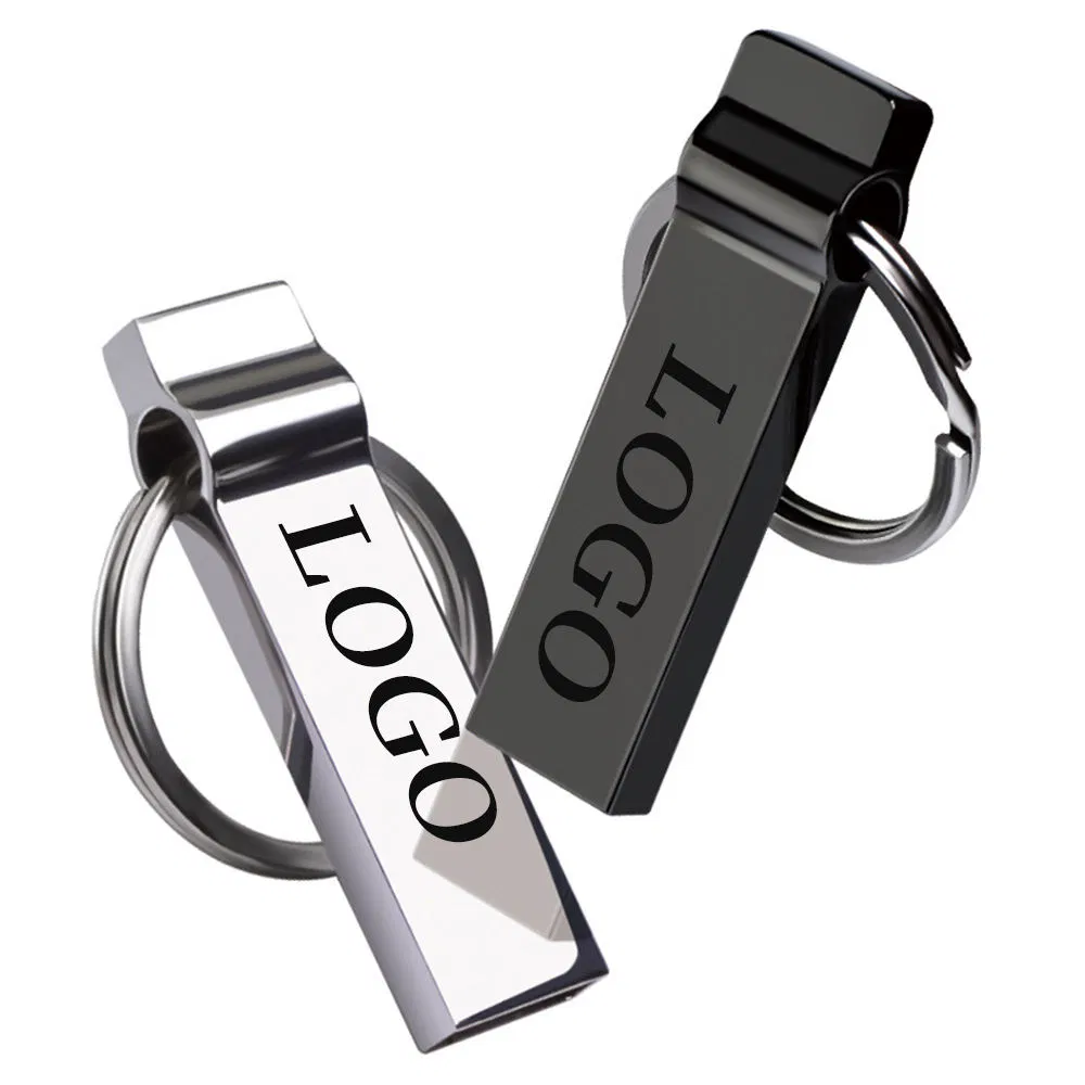 High-Speed 128GB USB Memory Stick with Keychain Waterproof Metal Body and Custom Logo for Business and Tech Gifts