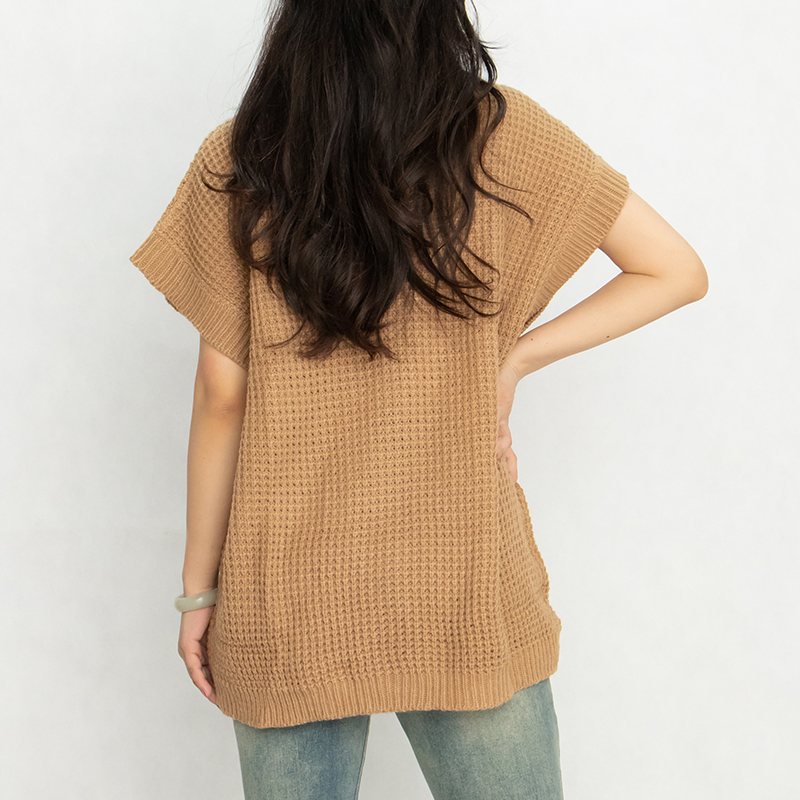 Custom Logo Crewneck Lightweight Knit Top Sweater Women's Crew Neck Batwing Short Sleeve Pullover