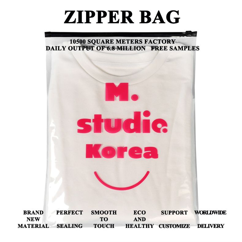 Biodegradable Customization Printed T-Shirt Garment Clothes Bag PE CPE EVA Lux Plastic Packaging Slider Ziplock Custom Frosted Zipper Logo Package-Conveyance
