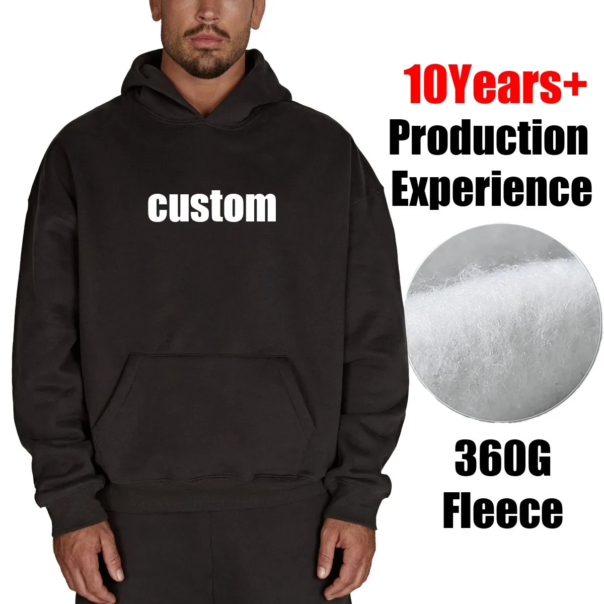 High Quality 360g Fleece Heavy Weight Blank Plain Custom Puff Printing Embroidery Unisex Oversize Pullover Sudaderas Customized Embroidered Men Essential Hoodie