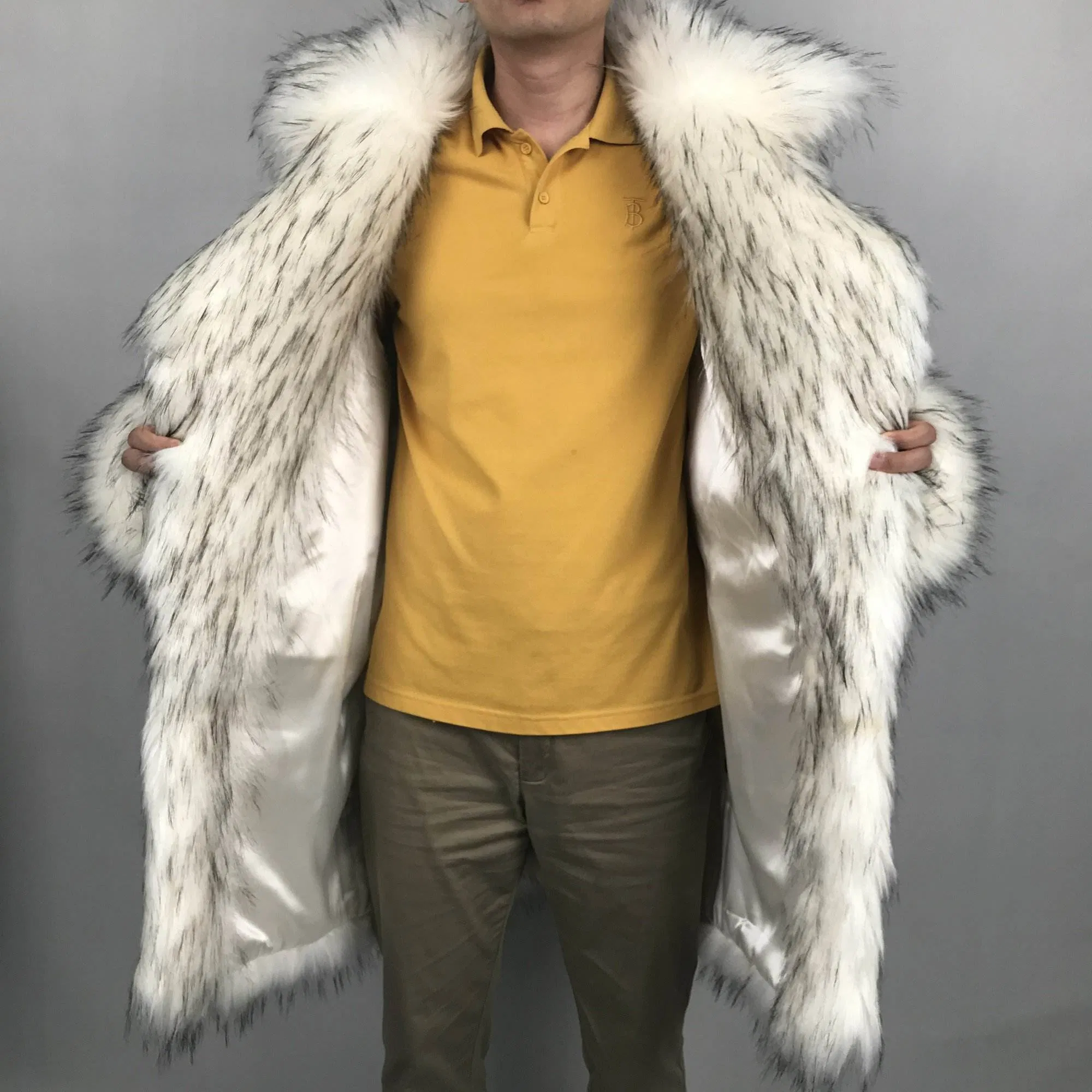 Custom Plus Size Men's Winter Faux Fur Trench Coat