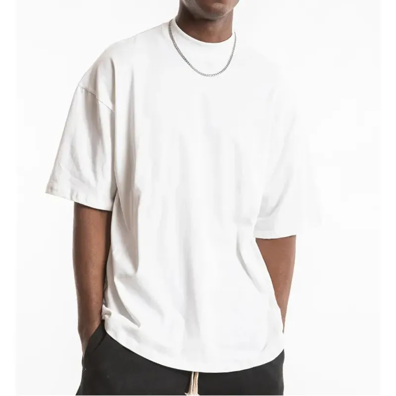 Mens Oversized Fit Drop Shoulder Boxy Fit Custom Printing 100% Cotton Rib Mock Neck Blank Streetwear T Shirt for Men